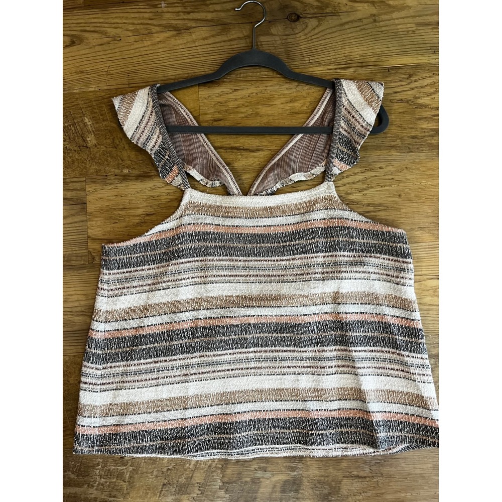 Madewell Texture & Thread Ruffle Strap Tank Top Size XL Boho Coastal NEW - Picture 3 of 12
